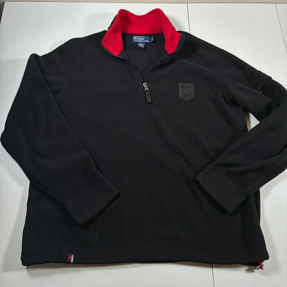 Rare Vintage Polo Ralph Lauren Fleece Pullover Large Black Polartec Ski Crest